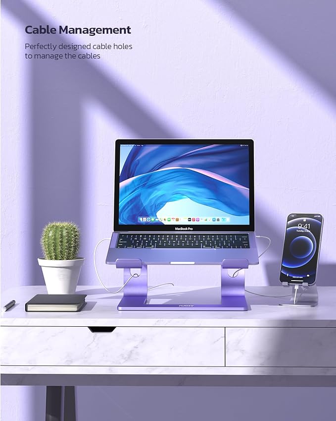 Nulaxy Ergonomic Aluminum Laptop Stand - Detachable Riser for 10-15.6' Laptops (Purple)