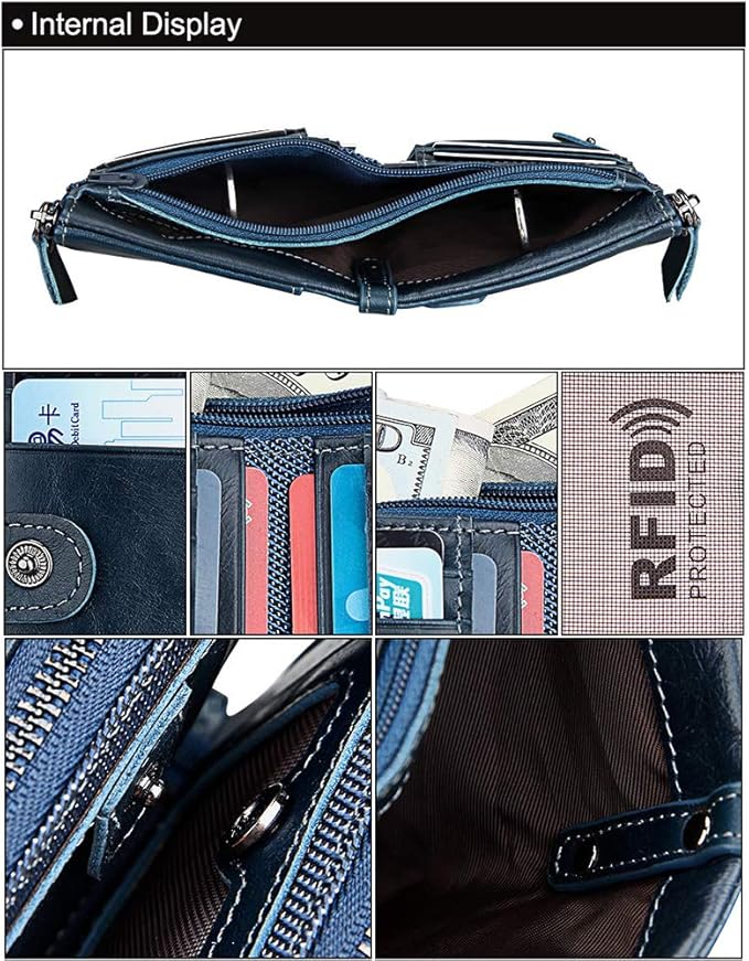 Men's Folding Double Zip Wallet RFID Blocks Retro Short Coin Purse