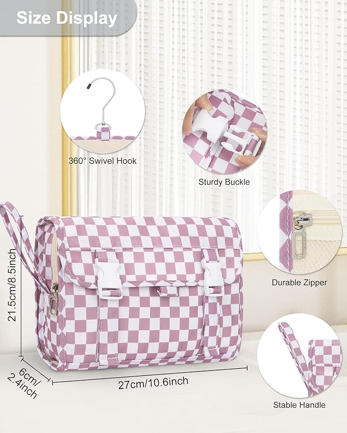 Relavel Hanging Toiletry Bag, Travel Toiletries Bag with Hanging Hook, Water Resistant Makeup Cosmetic Organizer for Full Sized Container, Shampoo, Portable Wash Bag for Essentials - Purple