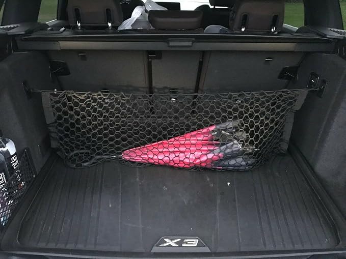 Rear Trunk Organizer Cargo Net for BMW X3 2011-2024 – Envelope Style Cargo Net for SUV – Premium Mesh Elastic Car Trunk Organizer Vehicle Carrier Storage – Compatible with BMW X3