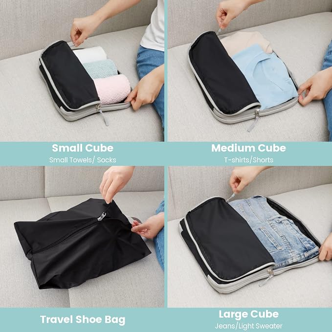 Cambond Compression Packing Cubes for Travel - Lightweight Expandable Travel Bags Luggage Organizers Travel Essentials Compression Cubes for Travel Space Saver for Carry on Suitcases Organizer