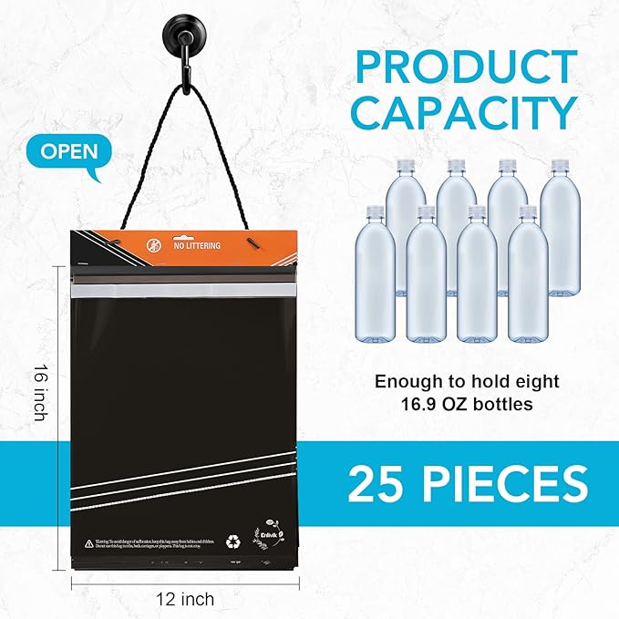 25 Pcs Disposable Car Trash Bag - Large Capacity - Car Garbage Bag Hanging from Headrest - Easy to Stick-On, Leakproof, Smellproof Car Trash Can, Puke Bags - Ideal for Travel, Camping, and Home Use