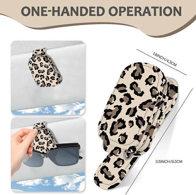 2 Pack Sunglass Holder for Car Visor, Universal Magnetic Car Sunglass Holder for Different Size Eyeglasses, Car Visor Accessories (Leopard-Yellow)