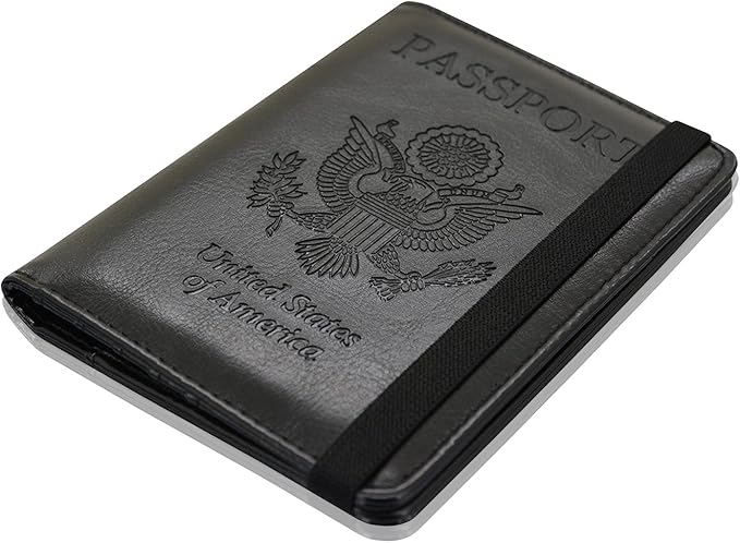ACdream Passport Holder Cover, Leather Travel Wallet Case, RFID Blocking Document Organizer Protecrtor, with Slots for Credit Cards, Boarding Pass, for Women and Men, Black
