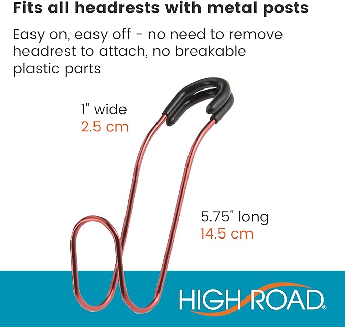 High Road Unbreakable Car Bag Hooks - Large Car Seat Hooks for Purse, Backpack, Coats, Hats and Heavy Bags up to 40 lbs - Secure Attachment Fits All Headrest Posts, 2 Pack
