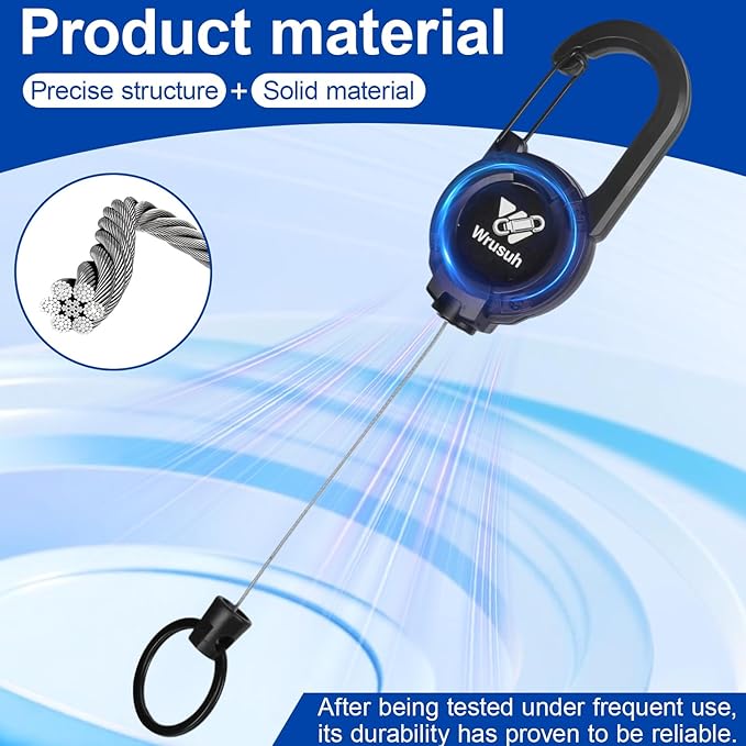 Heavy Duty Retractable Keychain, Multitool Carabiner Badge Holder-Sturdy & Durable Design for Keys, ID Badges & Small Tools, Clip-On Belt/Camping Gear for Work, Travel, Warehouse & Outdoor Use