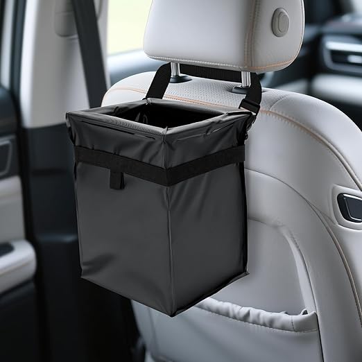 Car Trash Bag, Leakproof Waterproof Auto Garbage Container, Collapsible Portable Hanging Organizer for Car, SUV and Truck Seat Backs, 3 Gallons 9.05x6.89x10.63 Inches Black