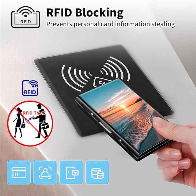 Metal Wallet,Credit Card Holder for Women Men,RFID Blocking Card Holder Wallet Mini Slim Aluminum Wallet ID Case Hard Card Case Business Card Holder Case,Sunsut Sea Beach