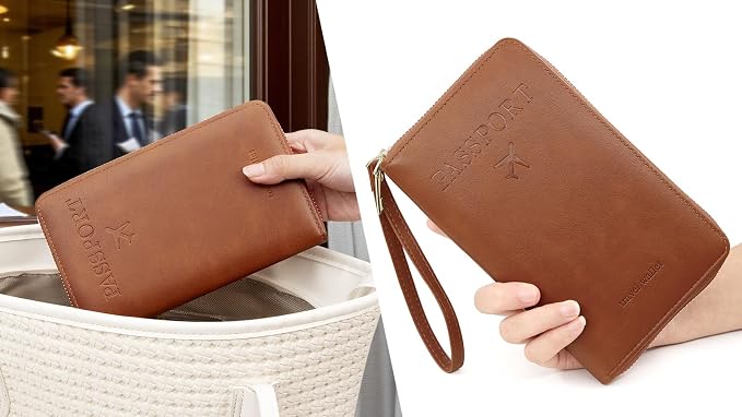 defway Passport Holder Travel Wallet - RFID Blocking Passport Holder Card Slots, PU Leather Travel Wallet Cover, Organizer for Documents Travel Essentials (Brown)