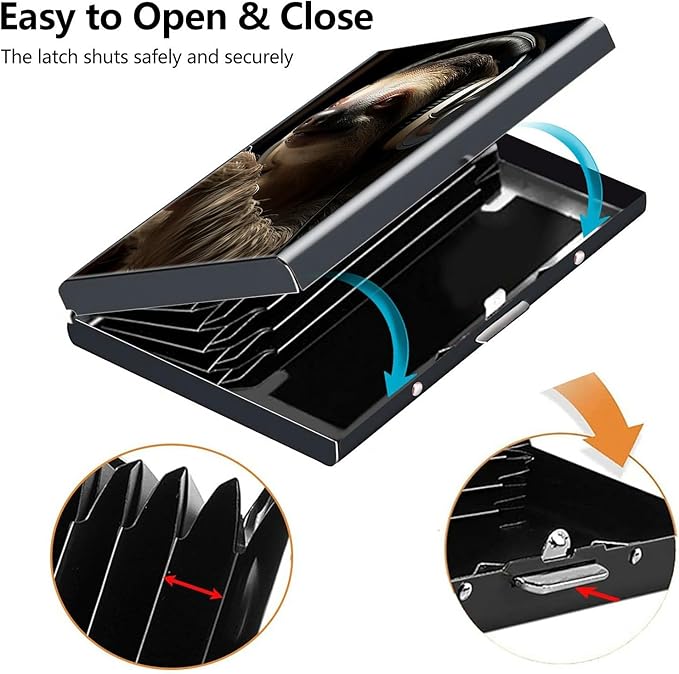 Credit Card Holder, Sloth with Headphones Design Mini RFID Blocking Aluminum Wallet Slim Metal Hard Case Shell Travel Wallet ID Case Small Credit Cards Case Business Cards for Women Men Girls
