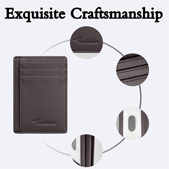 Travelambo Front Pocket Minimalist Leather Slim Wallet RFID Blocking Medium Size