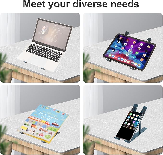 Ergonomic and Foldable Laptop Stand for Desk, Adjustable Riser, Fits All Laptops and Notebooks up to 17,Ultra-Thin,Ventilated Cooling,ABS+Silicone,Grey.