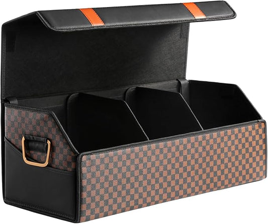 Fyzeoty Car Organizers and Storage - Trunk Organizer for Suv Car,Car Trunk Leather Storage Box,Extra Large,Magnetic Lid,Collapsible and Adjustable