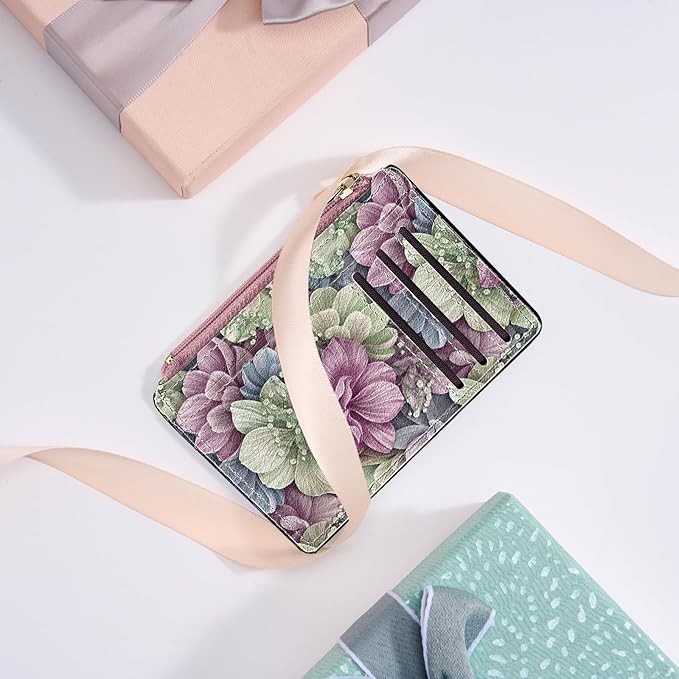 Tipmile Credit Card Holder for Women Slim Minimalist Front Pocket RFID Blocking Wallet Small Compact Card Case with ID Window, Flowers