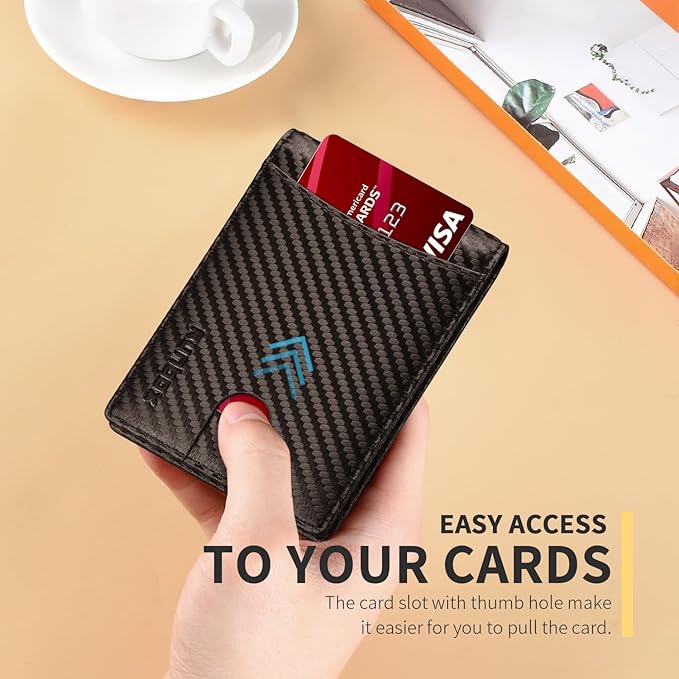 RUNBOX Slim Wallet for Men Genuine Leather RFID Blocking Bifold Minimalist Front Pocket Mens Wallet with Money Clip Thin Gift Box