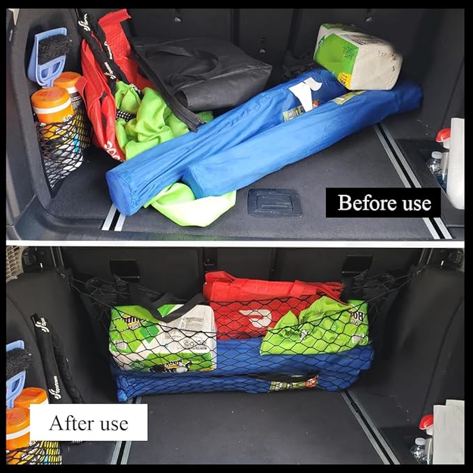 Cargo Net Stretchable, Trunk Net for SUV, Adjustable Elastic Trunk Storage Net with Hook, Universal Truck Bed Organizer Car Interior Accessories Fit for Most SUVs, Vehicles and Trucks