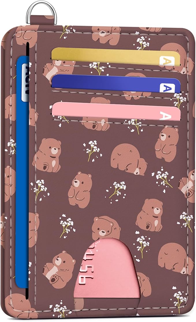 Mayski Slim Wallet, Credit Card Holder for Women, Minimalist Front Pocket RFID Blocking Card Cases, Small Wallet Women Men(Cute Bear)
