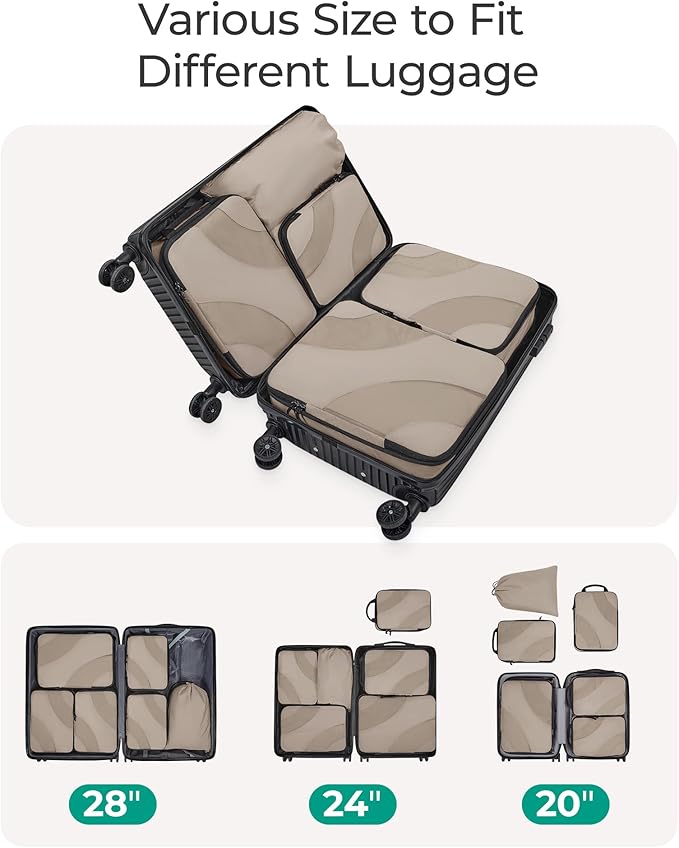 BAGSMART Compression Packing Cubes, 6 Set/4 Set/2 Set Travel Packing Cubes for Carry on Suitcases, Compression Suitcase Organizers Bag Set & Travel Cubes for Luggage, Lightweight Packing Organizers