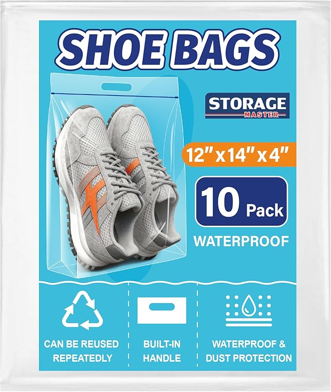 Waterproof Shoe Bags for Travel Packing Storage, Smellproof Travel Essentials Bag for Men and Women, Clear (10-pack)