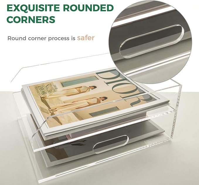 2 Tier Paper Organizer Letter Tray - Acrylic Tray Organizer for Desk, Paper Sorter Organizer for Letter/A4 Office File Folder Holder - Crystal-Clear File Organizer