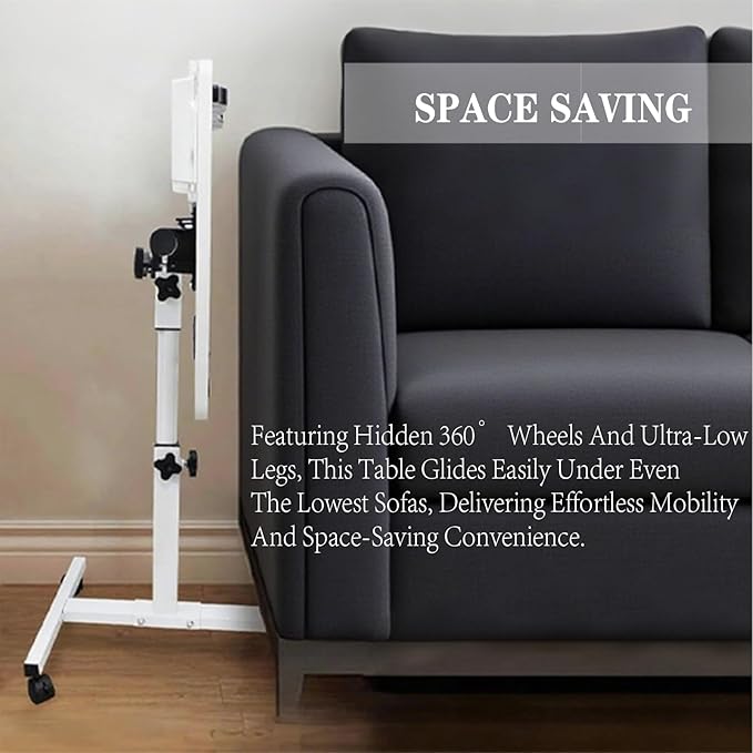Height and Angle Adjustable Overbed Tables Laptop Stand with Wheels for Couch Hospital Over Bed Table Side Tray Tables Laptop Bed Sofa Side Table