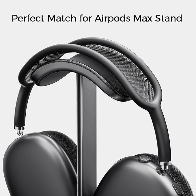 Headphone Stand for Airpods Max with Sleep Mode Aluminum Headphone Holder with Anti-Slip Base & Protective Leather Pad for Home/Game Room/Shop Headphone Storage/Display (Dark Grey)
