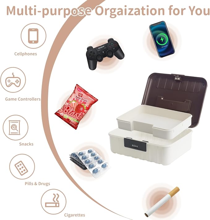 Lockable Storage Container Bin, 2.98 Gallon Medium Capacity Plastic Portable Home Travel Safe Storage for Important Documents File Organizer, Brown