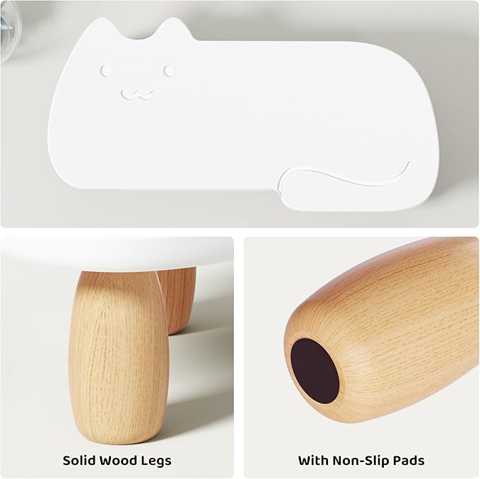AFOOYO Monitor Stand Riser,Cat-Shaped Sturdy Wood Computer Monitor Stand, Monitor Stand Riser, Multi-Purpose Desktop Organizer Riser for Computer,Laptop,Printer,TV,White