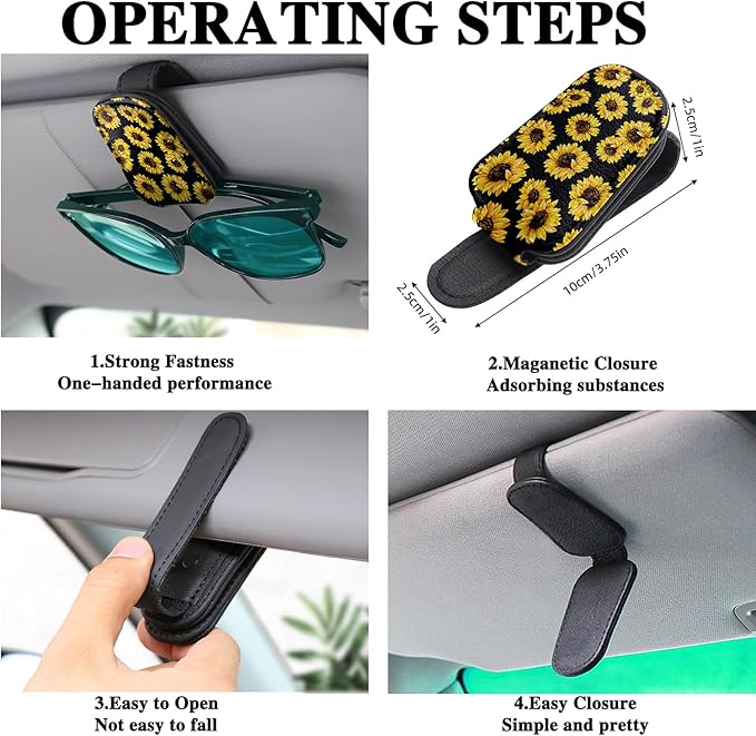 Sunglass Holder for Car Visor,The Vibrant Sunflower Magnetic Leather Car Sun Visor Clip,Applicable to Receipts,Cash Tickets and Other Automotive Interior Accessories