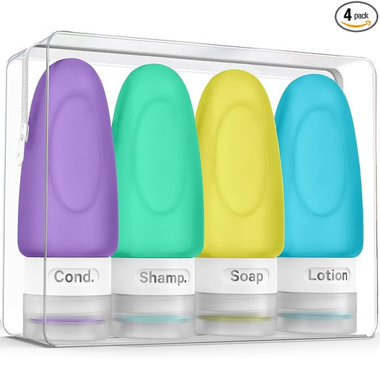 Dot&Dot Leak Proof Toiletry Bottles - 4 Pack Silicone Travel Bottles - Shampoo & Conditioner Container with TSA Quart Bag - 1 oz