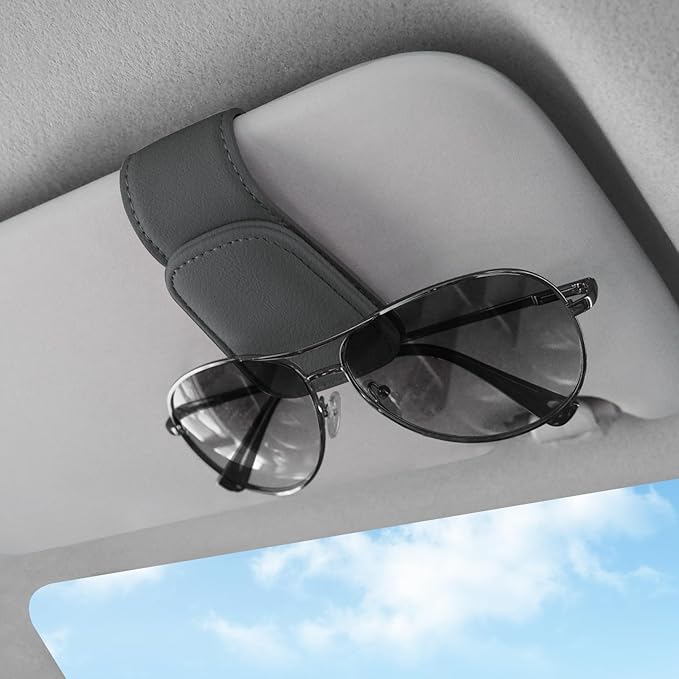 TCJJ Sunglasses Holders for Car Visor,Car Magnetic Glasses Holder Leather Sunglasses Clip and Ticket Card Clip Suitable for Car Interior Visor and Different Size Eyeglasses(Gray)