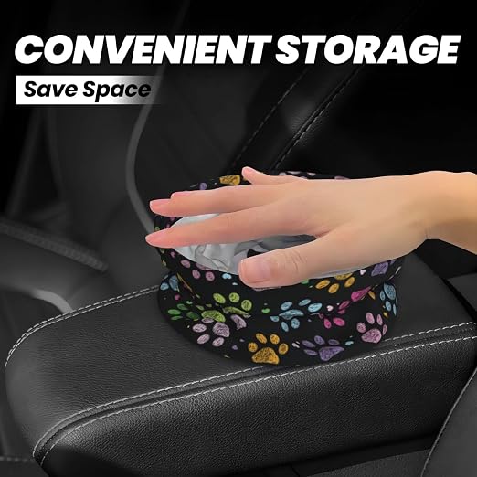 Car Garbage Bag Colorful Paw Print Mini Car Trash Bin Portable Collapsible Waterproof Rubbish Bag for Car Accessories Back Front Seat Cup Holder
