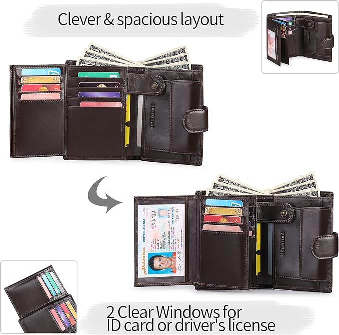SENDEFN Men's Wallet Genuine Leather Bifold RFID Blocking Wallets for Men Credit Card Holder with Coin Pocket