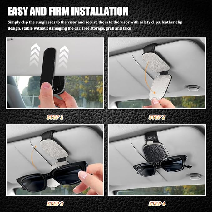 Sunglasses Holders for Car Visor, Sunglass Car Organizer, Leather Magnetic Buckle Sun Visor Sunglass Clip, Car Accessories Ticket Card Clip Sunglasses Mount Fit Truck (Black/Gray, 2PCS)