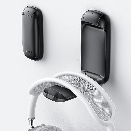 Lamicall Headphone Stand, Sticky Headset Holder - [Foldable & Compact] Headphone Holder Hook Mount, Adhesive Hanger Clip Under Desk, Earphone Clamp for Airpods Max, HyperX, Sennheiser, Black