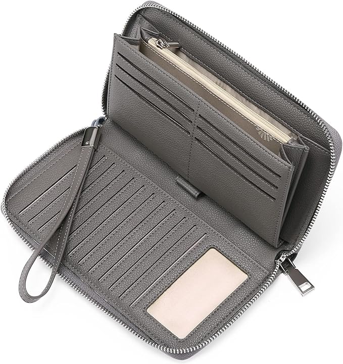 GOIACII Womens Wallet RFID Blocking Leather Zip Around Wallet Large Capacity Long Purse Credit Card Clutch Wristlet | RFID Blocking, Zip Around, Large Capacity, Long, Credit Card, Clutch