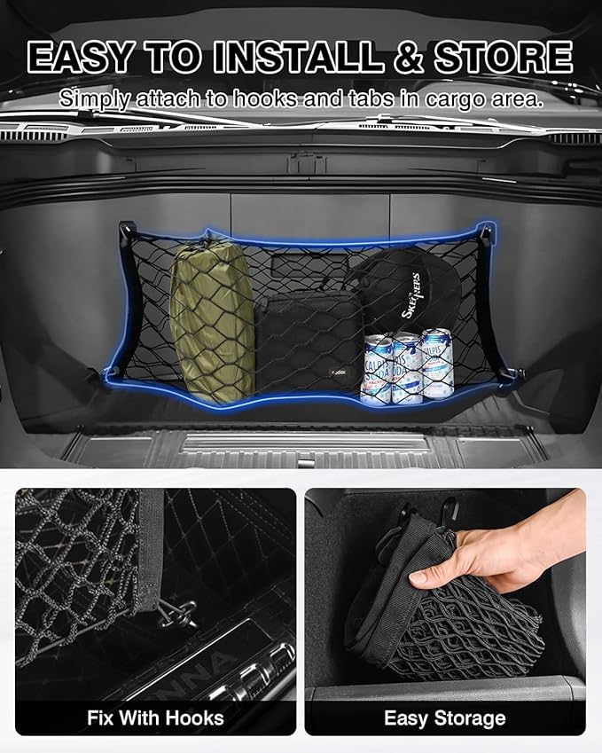 Karltys F150 Lightning Cargo Net for 2022-2025 2026 Ford F-150 Lightning Trunk Cargo Net, Stand Envelope Style Frunk Net for F-150 Lightning Accessories Elastic Nylon Mesh Netting with Metal Hooks