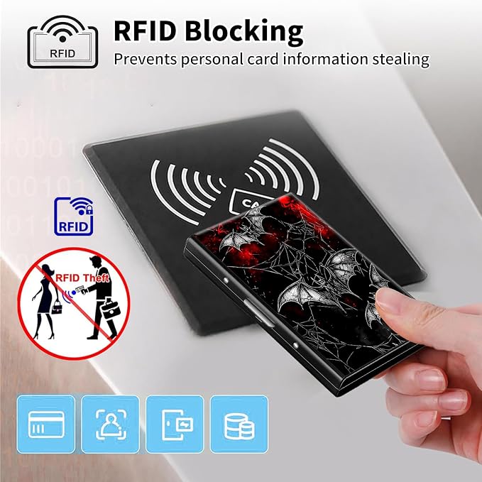 Metal Wallet,Credit Card Holder for Women Men,RFID Blocking Card Holder Mini Slim Aluminum Wallet ID Case Hard Case Business Card Holder Case,Black Red Bat