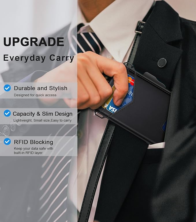 GHUKY Wallet for Men, Minimalist Slim Mens Wallet with Money Clip, RFID Blocking Smart Pop Up Card Wallet with ID Window, Compact Bifold Wallet,Metal Aluminum Credit Card Holder