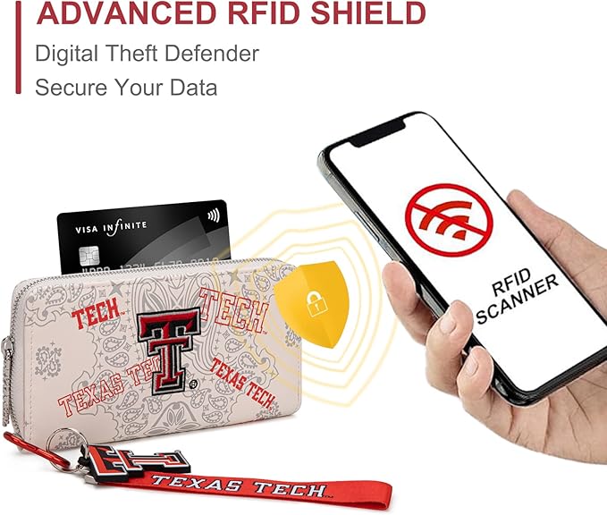 Texas Tech Official Wristlet Wallet with RFID Blocking Card Slot, Texas Tech Team Logo Clutch Purse, Mini Clutch Wallet for Fan Gift, Game Day, Concert | Beige, NC-TTU011BG