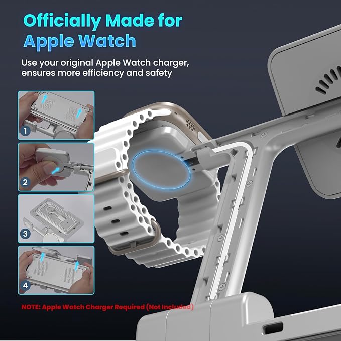 Magnetic 3 in 1 Wireless Station Foldable: JoyGeek MagSafe Charging Stand for iPhone 17 Air 16 Pro 15 Max, Apple Watch SE 2, AirPods Pro 3 (Gray)