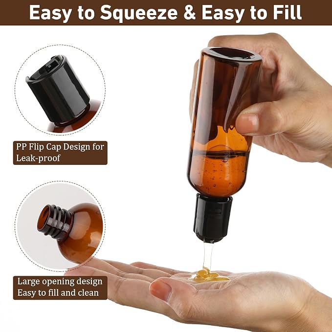 10 Pack 3.4 oz Travel Bottles for Toiletries TSA Approved Leak Proof Travel Size Containers Plastic Empty Shampoo Bottles with Labels Squeeze Bottle Toiletry Accessories(Brown)