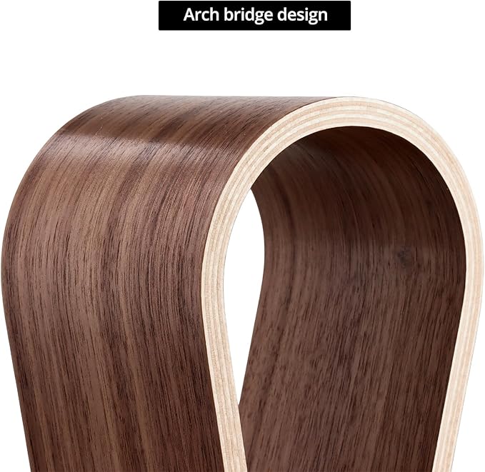 QWORK Wood Headphone Stand - Headset Holder, Arch Bridge Design - Universal Compatibility, Ear Headphones Hanger Holder, Stylish Desk Headset Holder for Headphones, Cables, Game Pads, QS32269