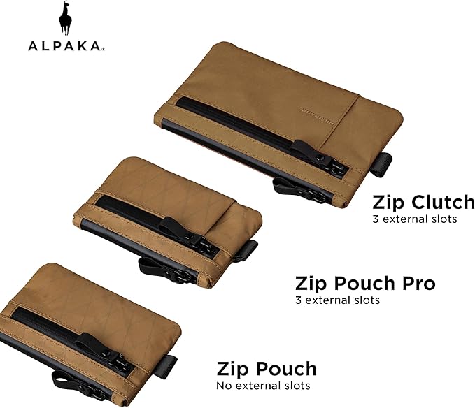ALPAKA Zip Pouch Coyote Brown X-Pac - RFID-Blocking Small Cash and Card Zip Wallet with Carbon Neutral, Weatherproof Fabrics, YKK Zipper, EDC Pouch for Men Travel
