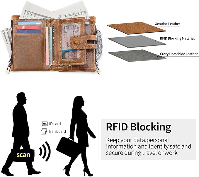 FALAN MULE Wallet for Men Large Capacity Genuine Leather Men Wallets RFID Blocking