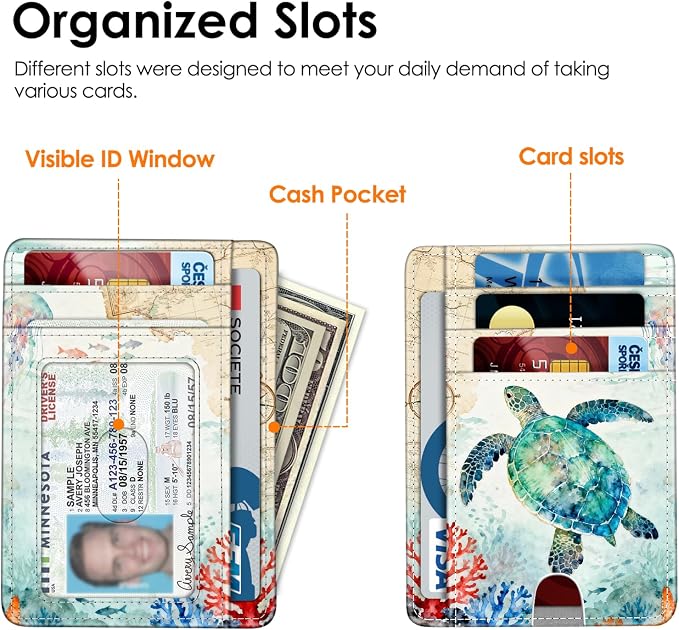 FINTIE Slim Minimalist Front Pocket Wallet, RFID Blocking Credit Card Holder Card Cases with ID Window for Men Women (Underwater World)