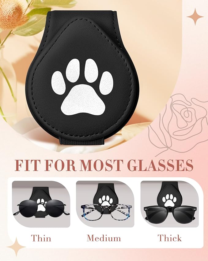 Jupswan Sunglass Holder for Car Visor Sunglasses Clip Magnetic Eyeglass Glasses Holder Cute Paw Leather Auto Visor Accessories Accessory Gifts for Women Men(Black)