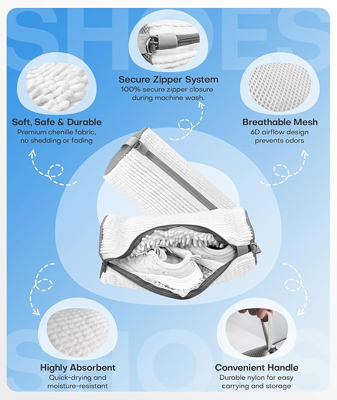 3-IN-1 Laundry & Shoe Washing Machine Bag Kit : Laundry Shoe Bag for Washer and Dryer,Reusable Shoe Cleaning Bag for Sneakers,Tennis,Self-locking Zipper & Microfiber,Include 3 Laundry Bag & 2 Shoe Bag