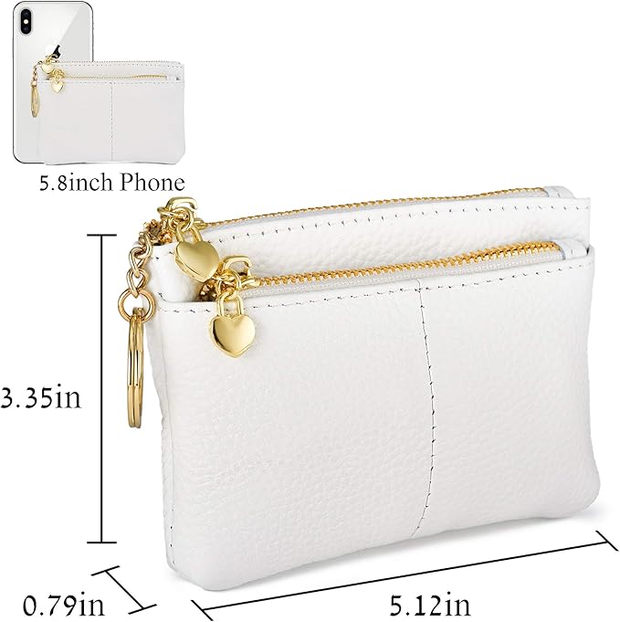 ZOOEASS Women Genuine Leather Zip Mini Coin Purse With Key Ring Triple Zipper Card Holder Wallet