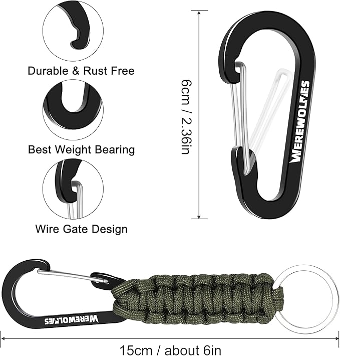 WEREWOLVES Paracord Keychain with Carabiner, Lanyard Clip for Keys